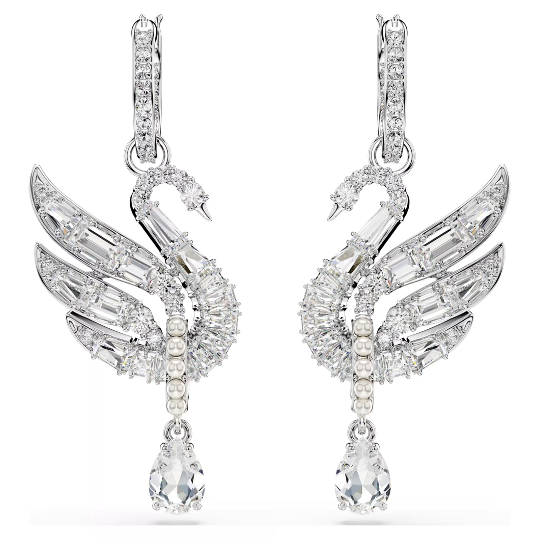 SWAROVSKI עגילי SWAN ציפוי רודיום