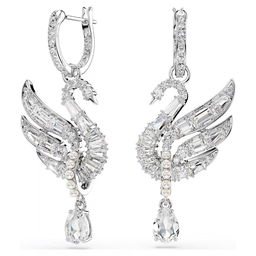 SWAROVSKI עגילי SWAN ציפוי רודיום