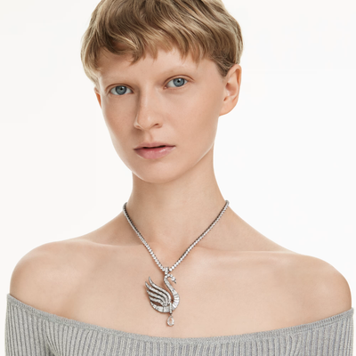 SWAROVSKI שרשרת SWAN ציפוי רודיום שחור