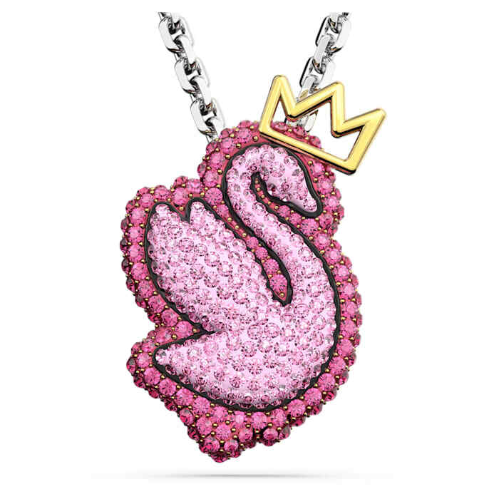 SWAROVSKI שרשרת POP SWAN גדולה ורודה