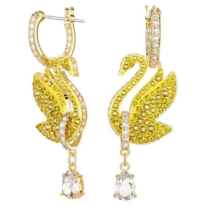 SWAROVSKI עגילי חישוק ICONIC SWAN מוזהב צהוב